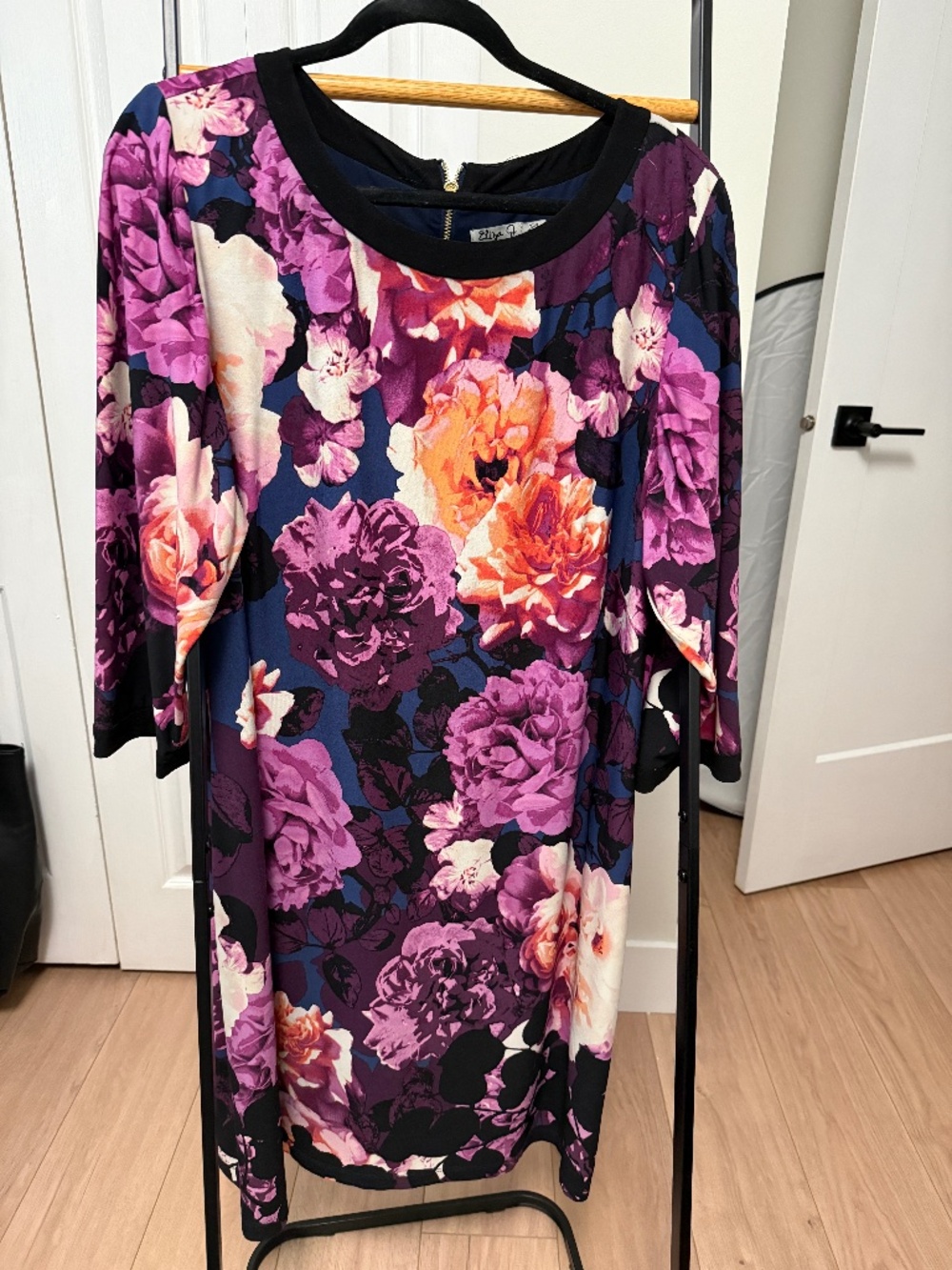 Eliza J Women’s Purple/Orange Floral Peony Long Sleeve Sheath Dress